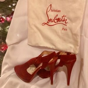 Christian Louboutin Orlan Red Suede Peep Toe Heels